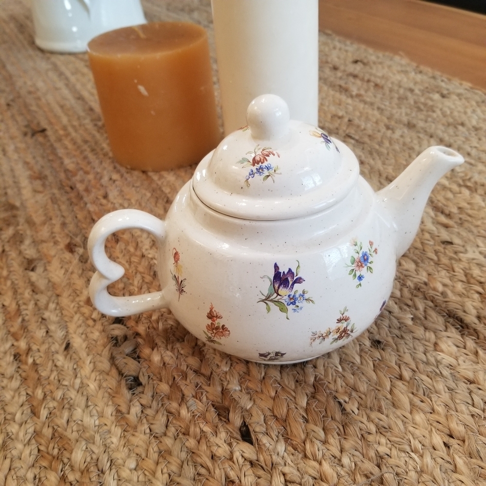 Vintage Handmade French Country Floral Ceramic Teapot